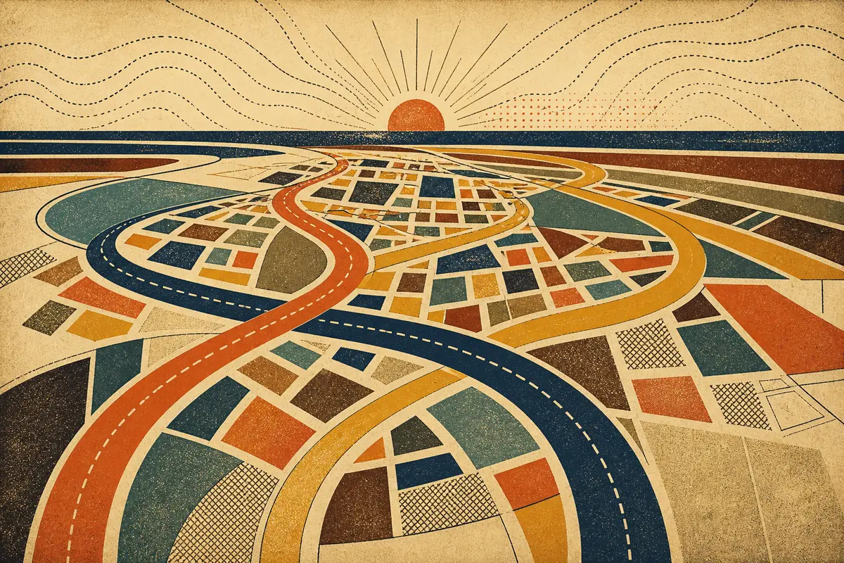 Abstract illustrated map composition for South Hill, United States