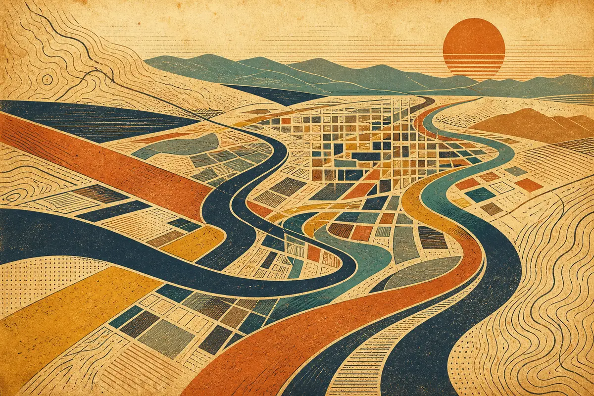 Abstract illustrated map composition for Spokane, United States