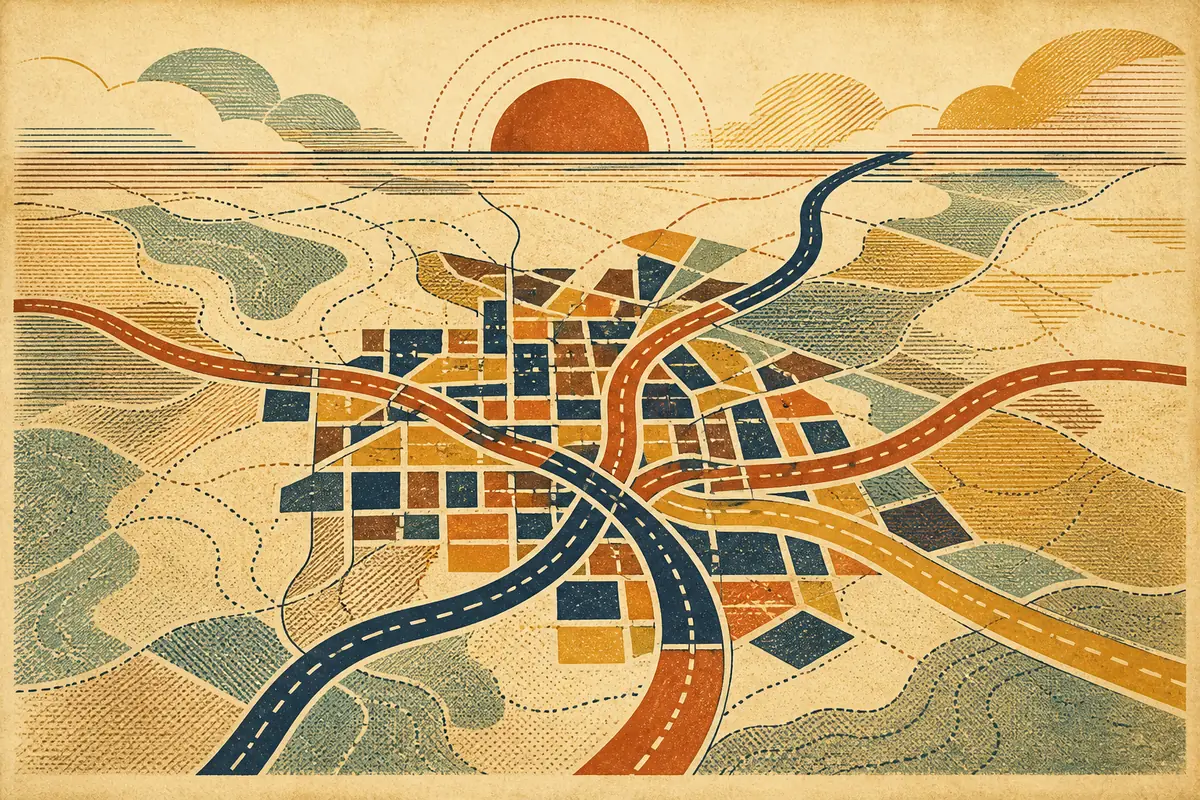 Abstract illustrated map composition for Spring, United States