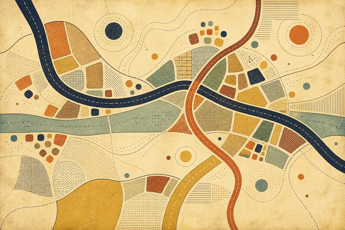 Abstract illustrated map composition for Stockbridge, United States