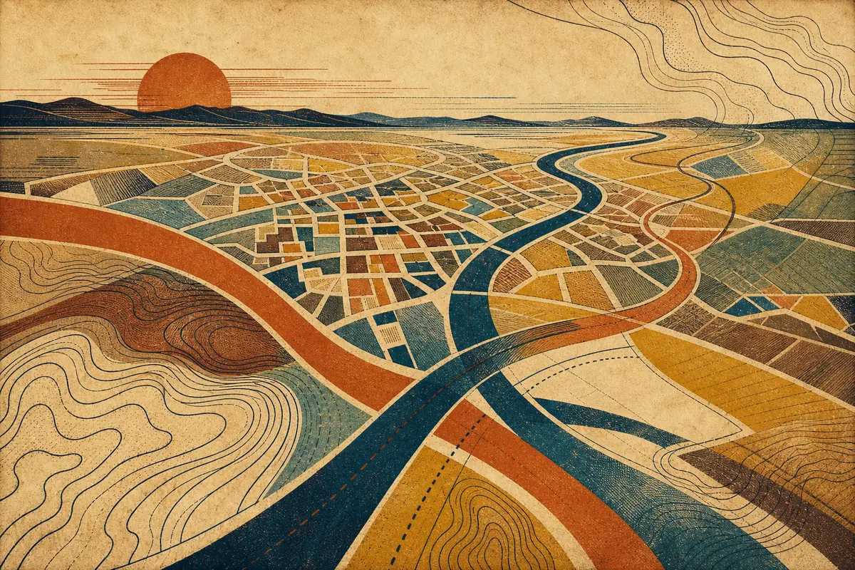 Abstract illustrated map composition for The Woodlands, United States