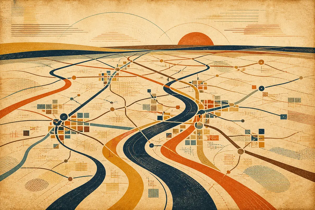 Abstract illustrated map composition for Thousand Oaks, United States
