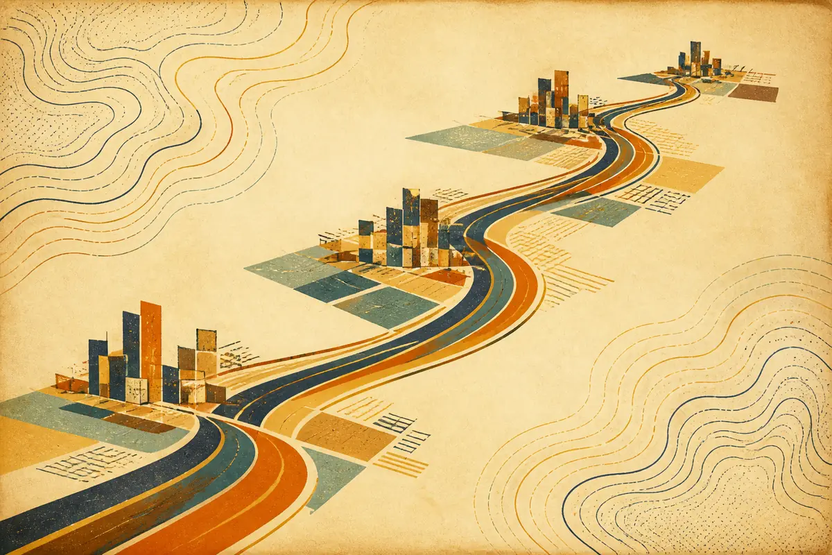 Abstract illustrated map composition for Tracy, United States