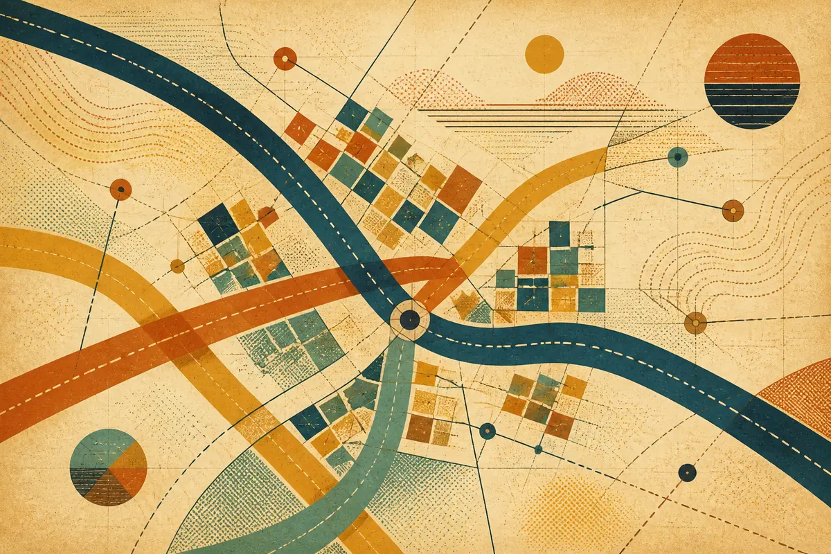 Abstract illustrated map composition for Tupelo, United States