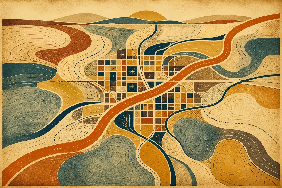 Abstract illustrated map composition for Utica, United States