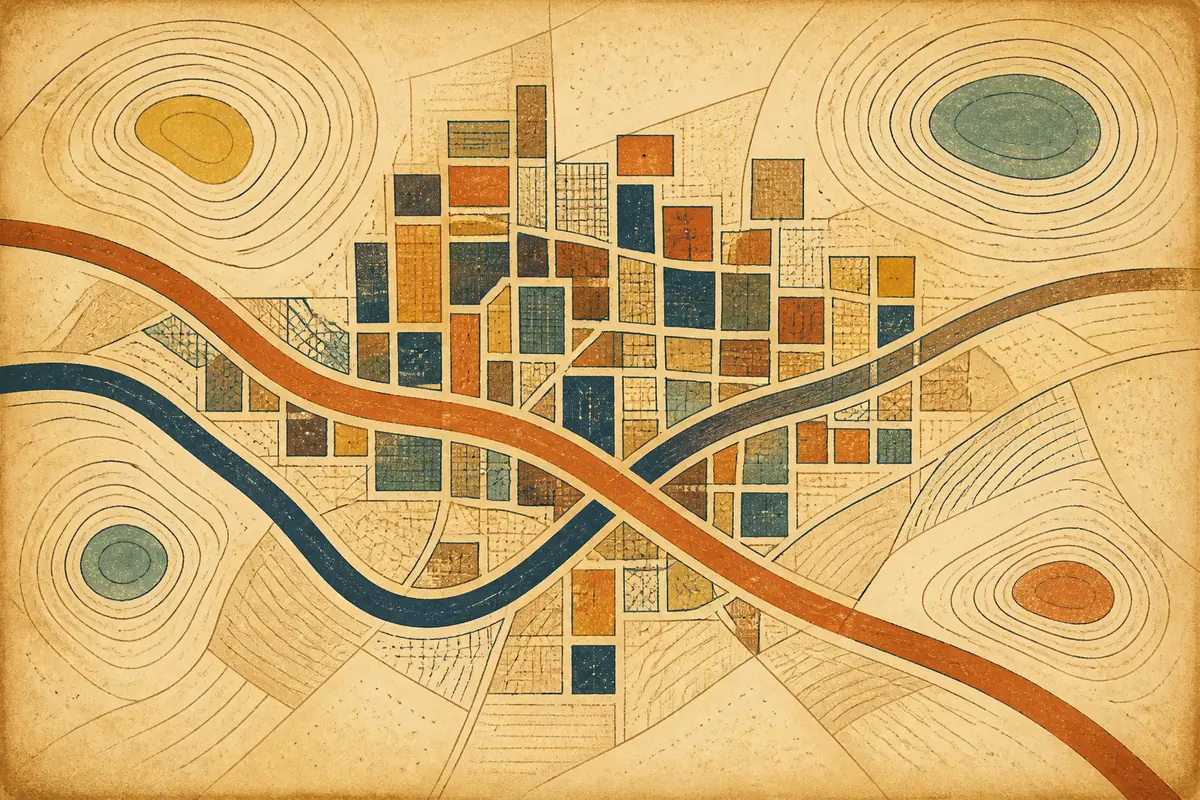Abstract illustrated map composition for Vista, United States