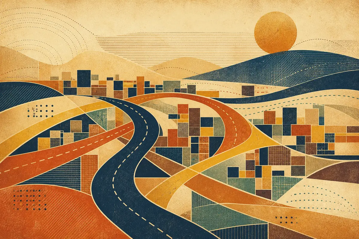 Abstract illustrated map composition for Walnut Creek, United States