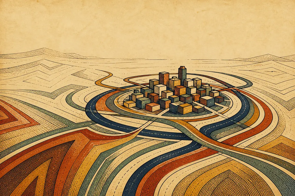 Abstract illustrated map composition for Warner Robins, United States