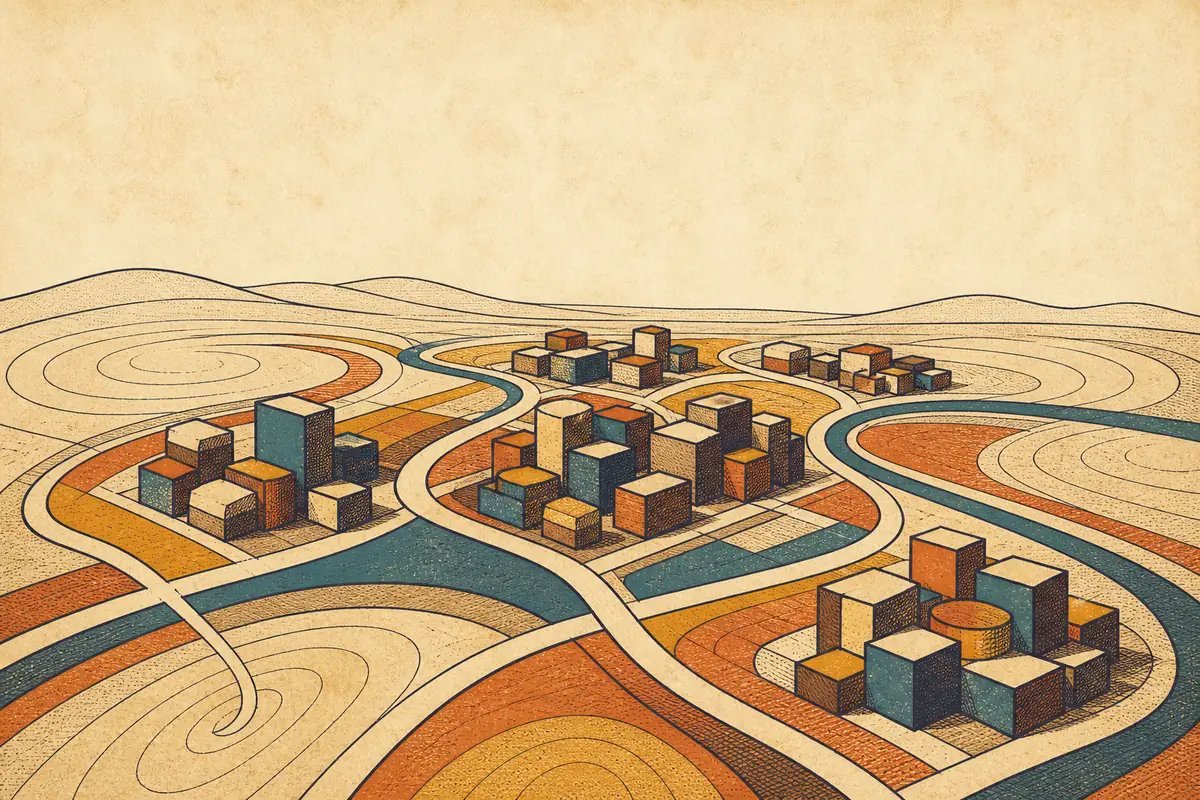 Abstract illustrated map composition for Warwick, United States