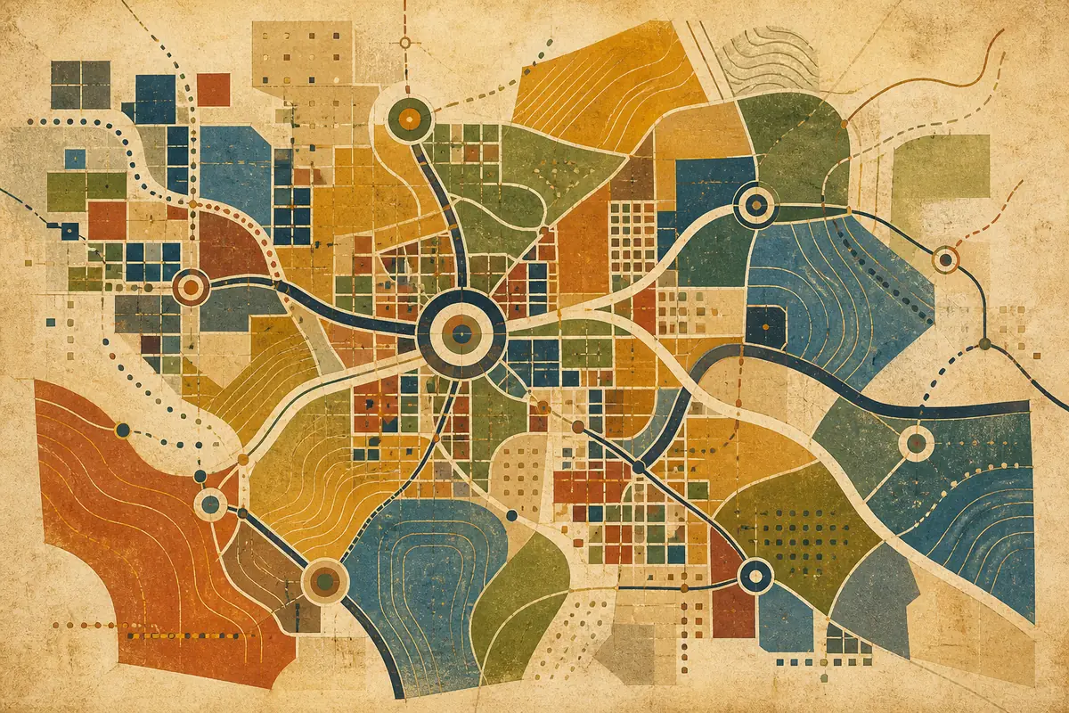 Abstract illustrated map composition for Washington, United States