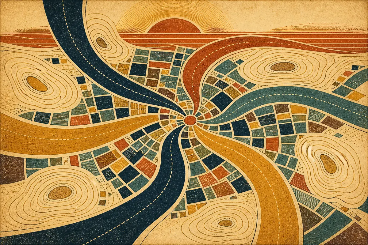 Abstract illustrated map composition for Waukesha, United States