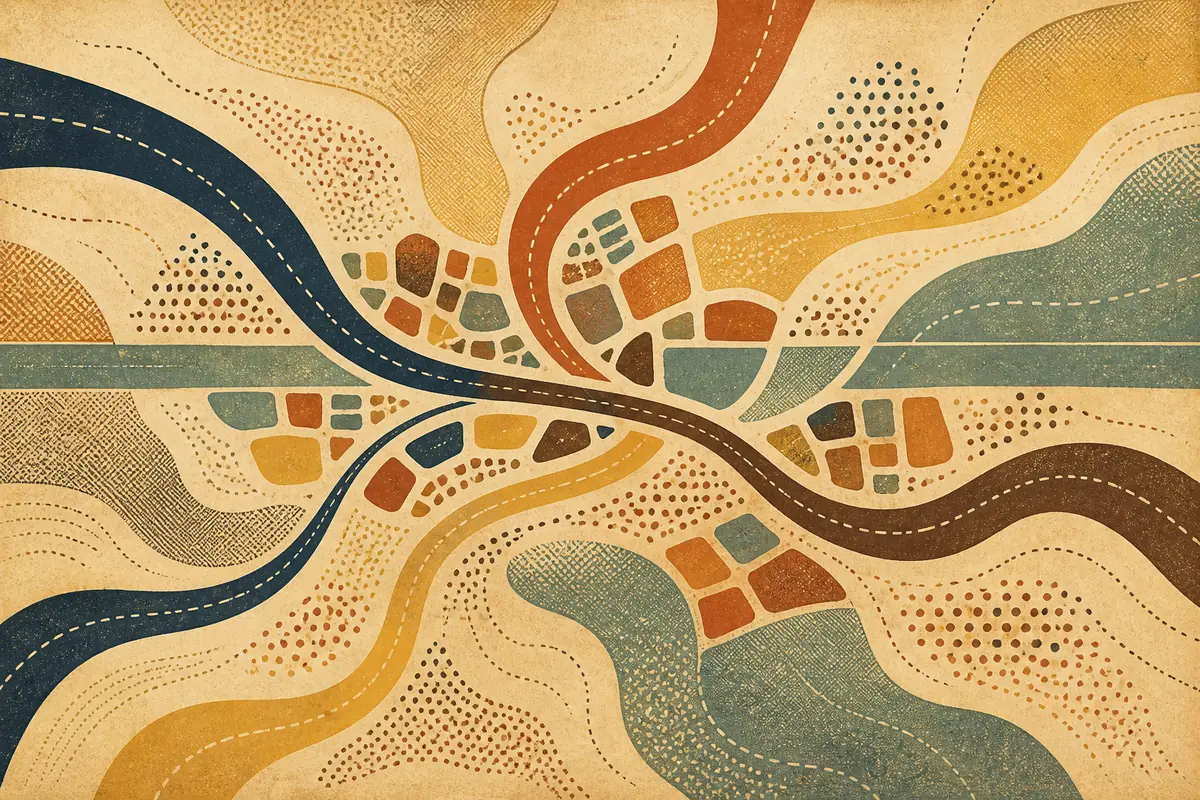 Abstract illustrated map composition for Weatherford, United States