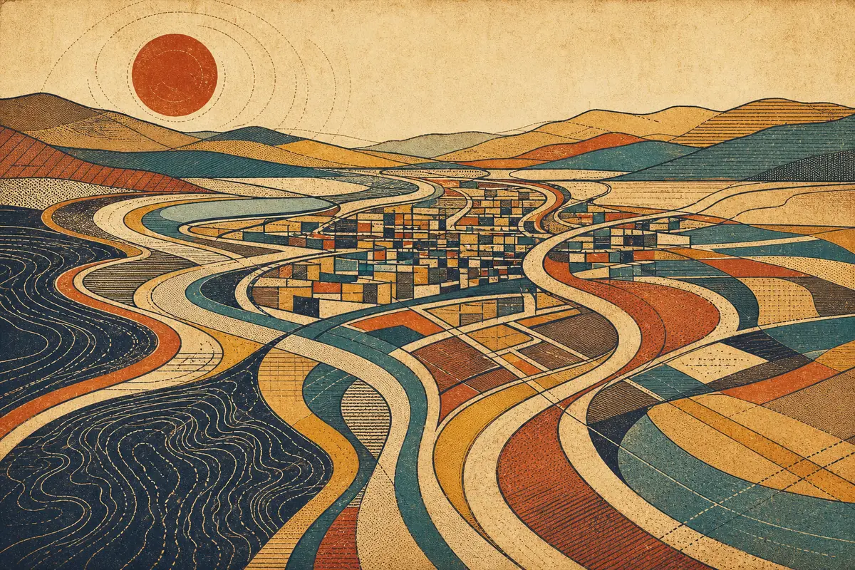Abstract illustrated map composition for Wenatchee, United States