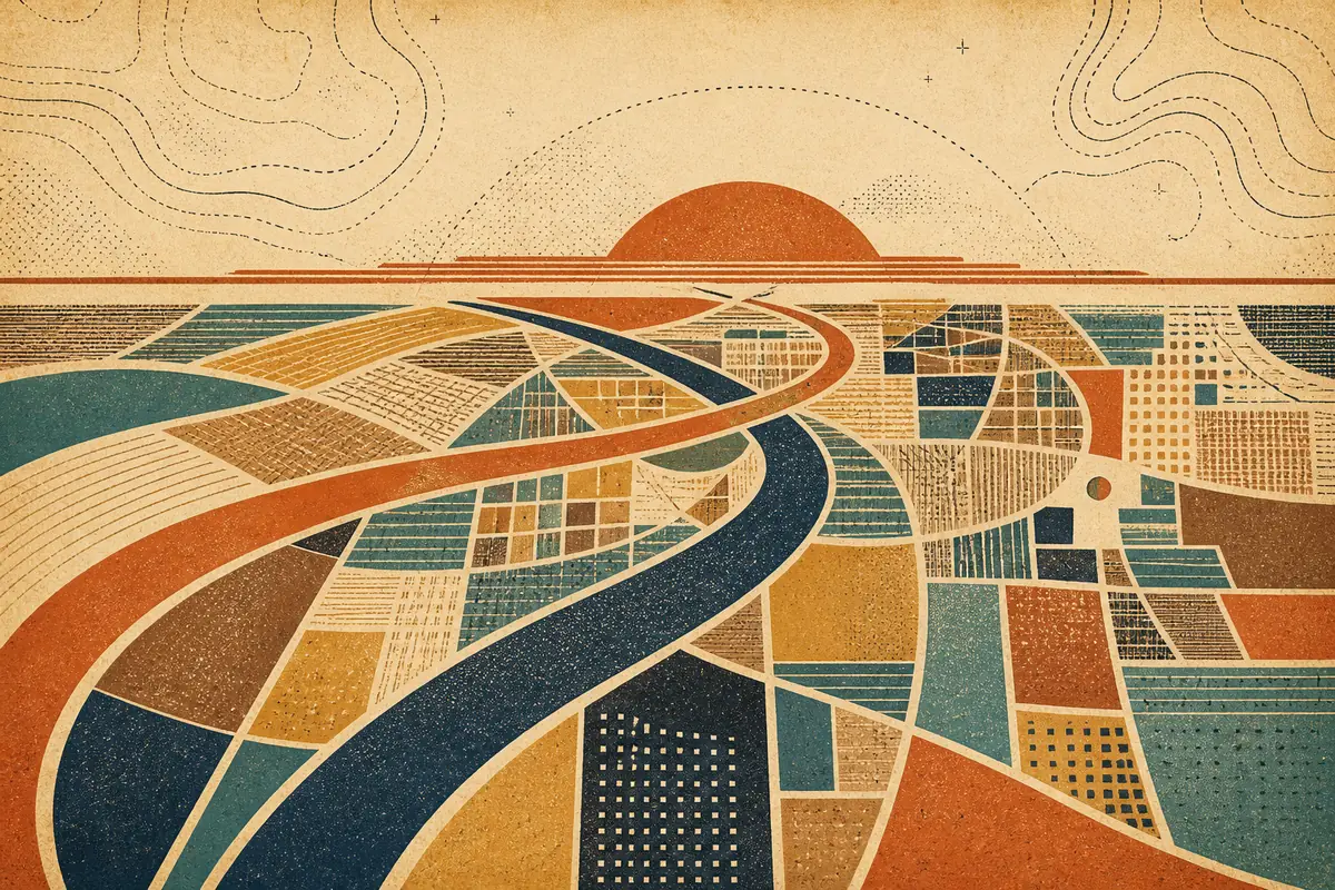 Abstract illustrated map composition for West Des Moines, United States