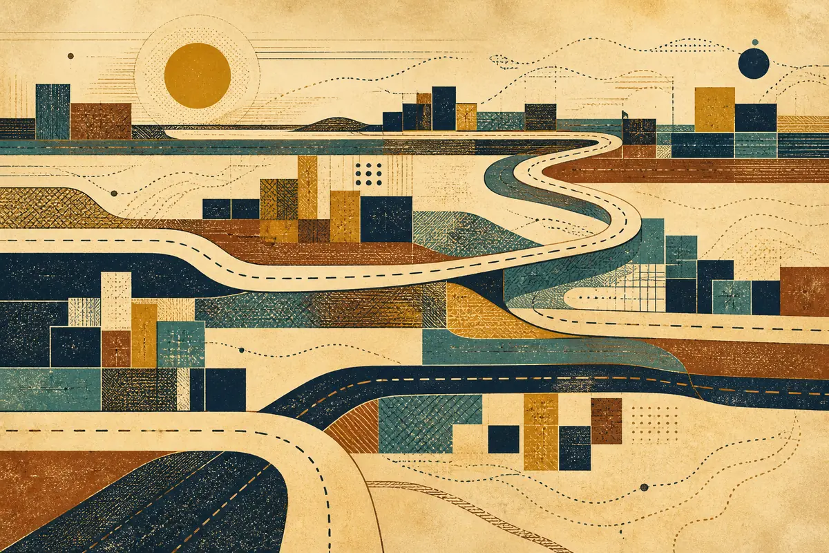 Abstract illustrated map composition for West Fargo, United States