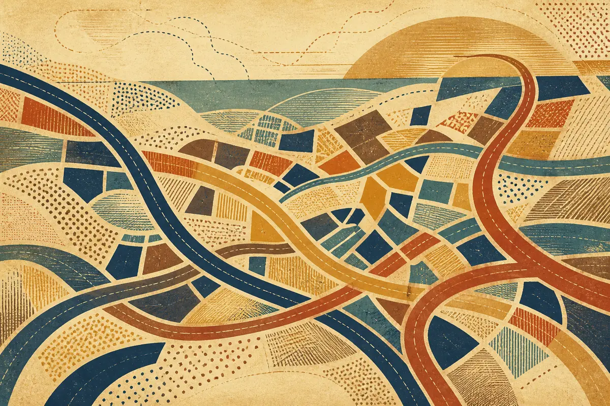 Abstract illustrated map composition for Westerville, United States