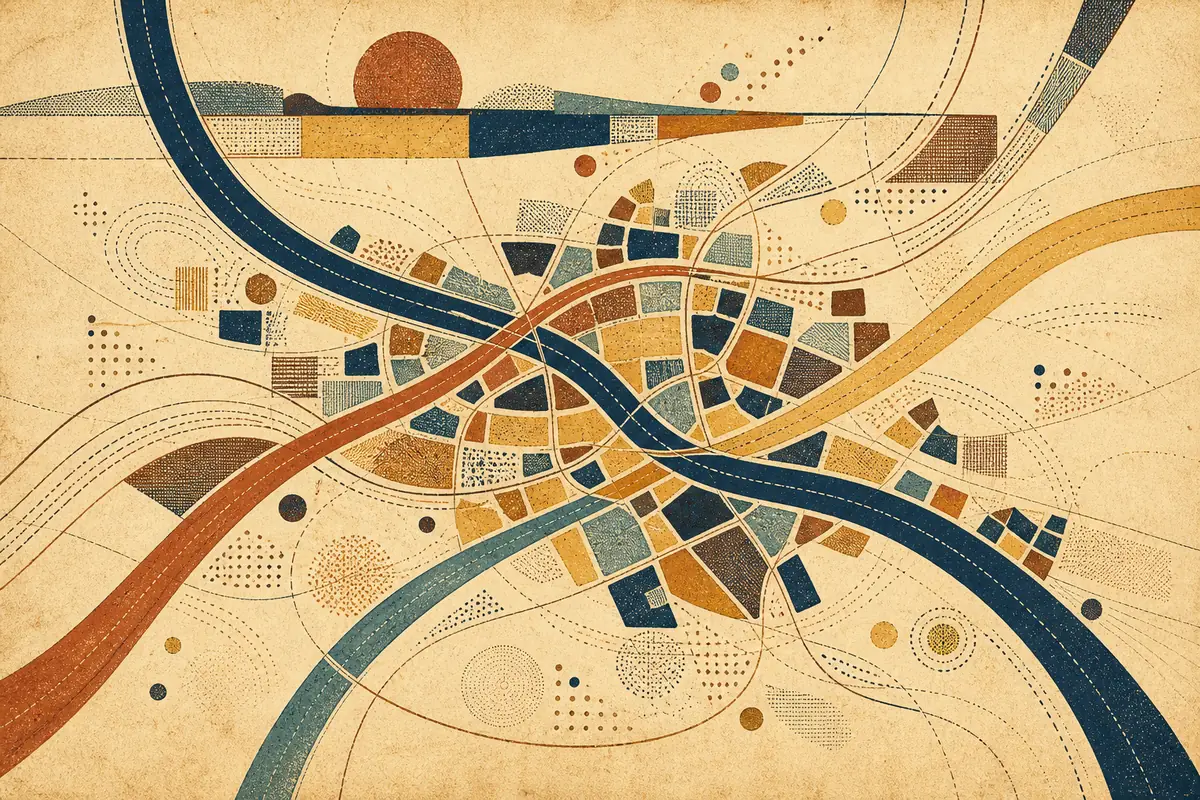 Abstract illustrated map composition for Westfield, United States