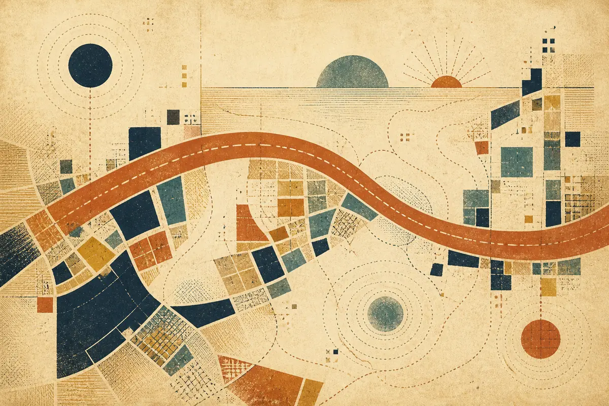 Abstract illustrated map composition for Wheat Ridge, United States