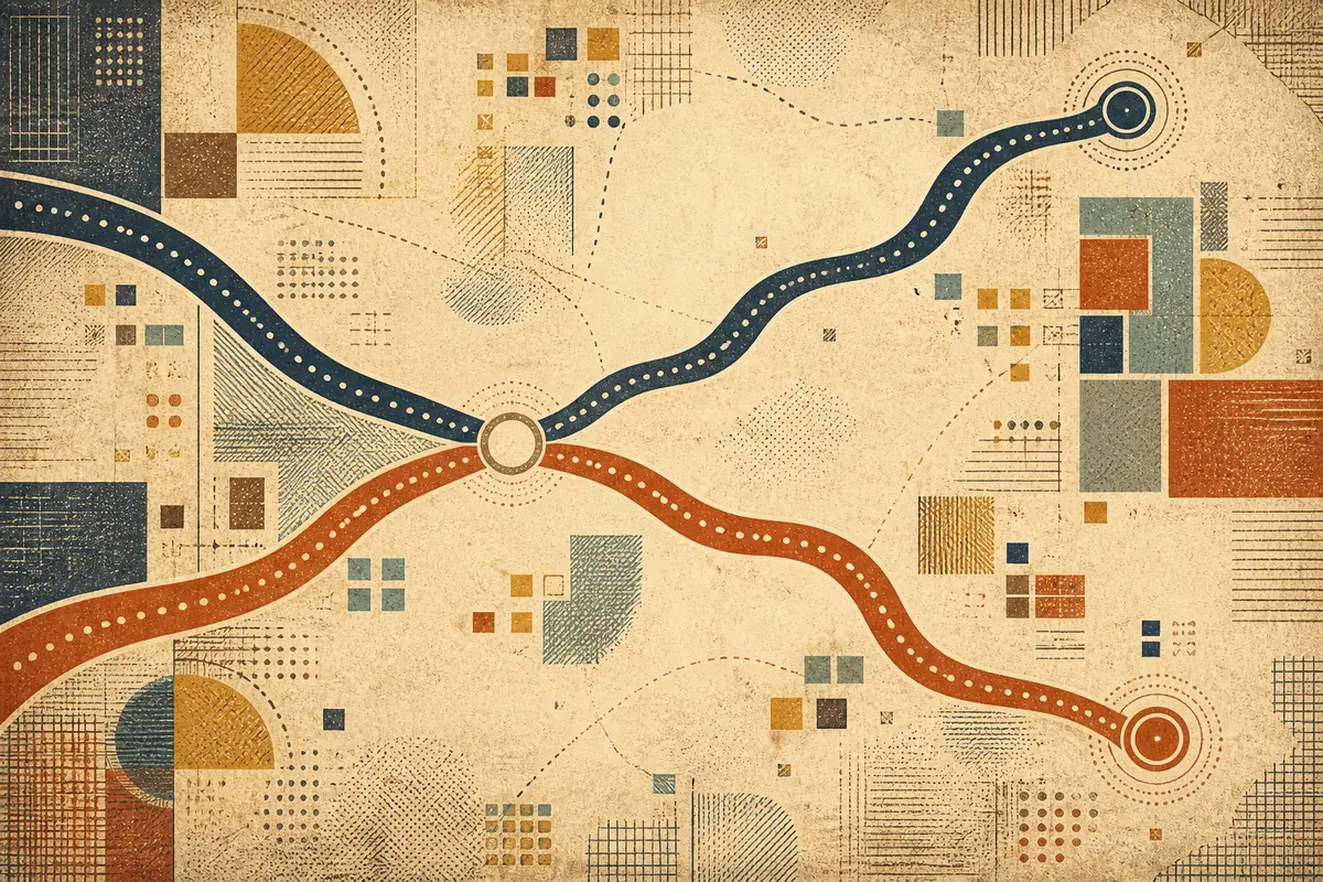 Abstract illustrated map composition for Woodbridge, United States