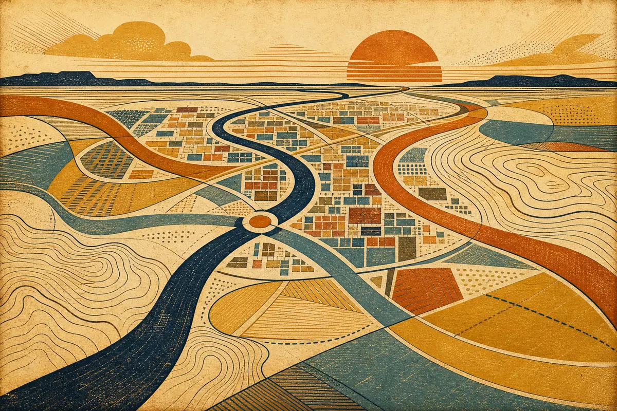Abstract illustrated map composition for Woodbury, United States