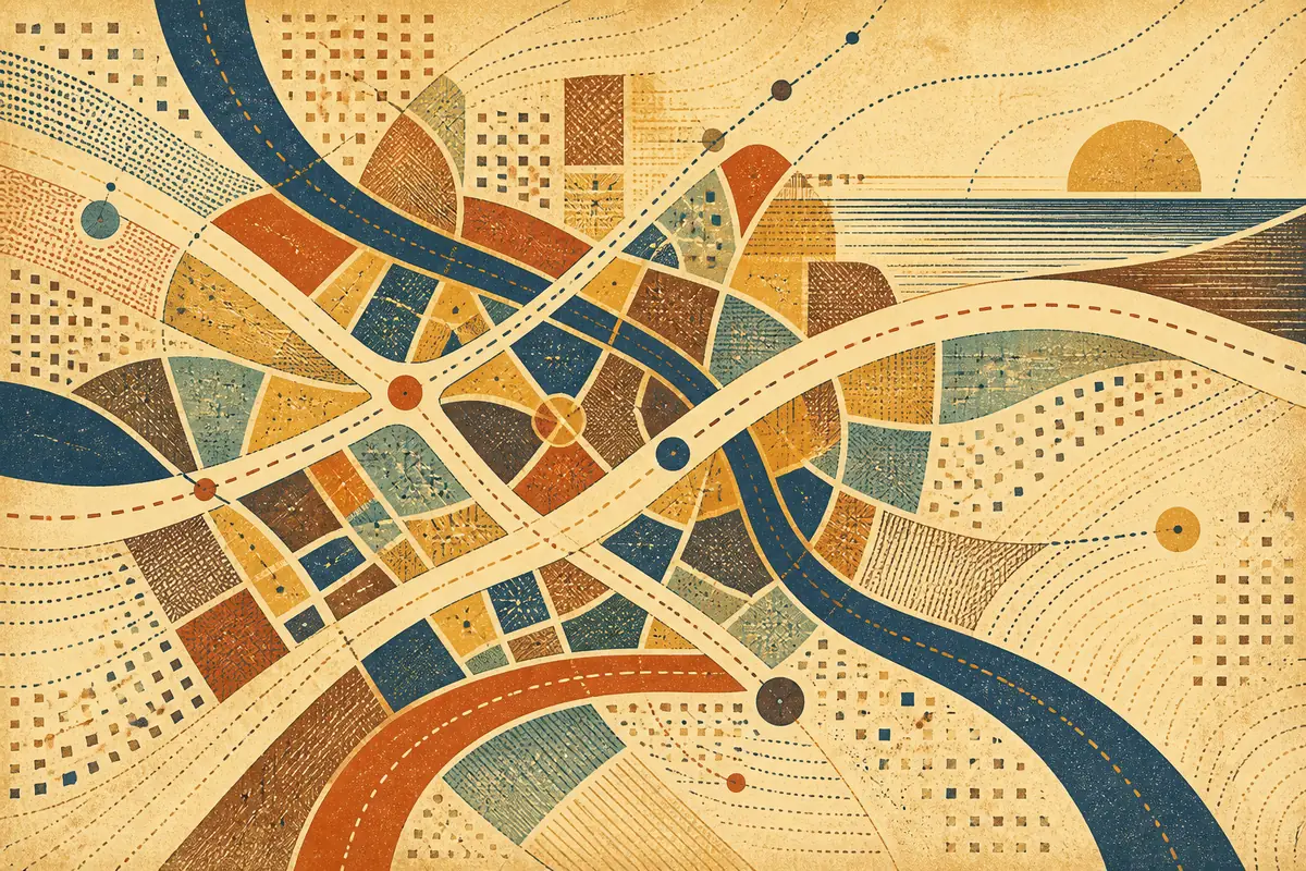 Abstract illustrated map composition for Woodlawn, United States