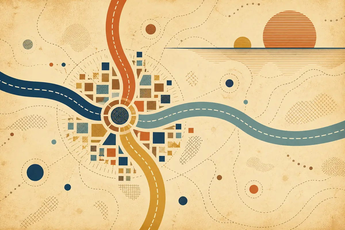 Abstract illustrated map composition for Woodridge, United States