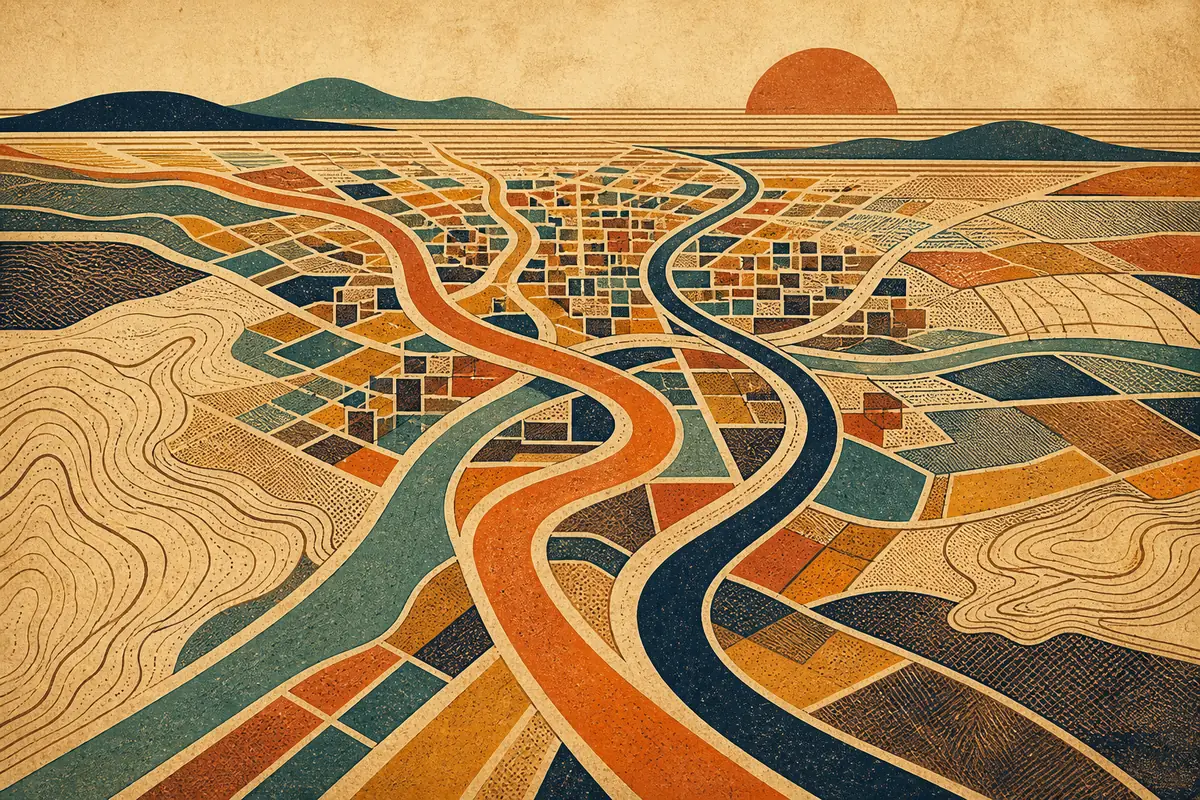 Abstract illustrated map composition for Worcester, United States