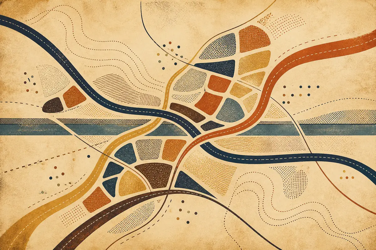 Abstract illustrated map composition for Yorktown, United States